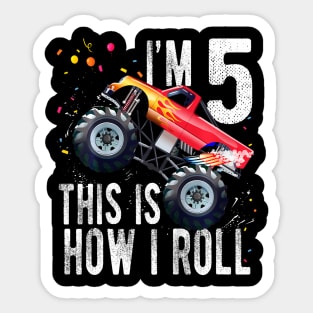 Kids 5 Year Old  5th Birthday Boy Monster Truck Car T Sticker